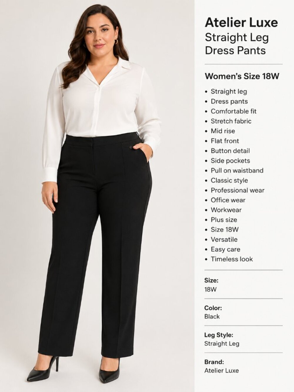 ATELIER LUXE Classic Black Dress Pants - 18W